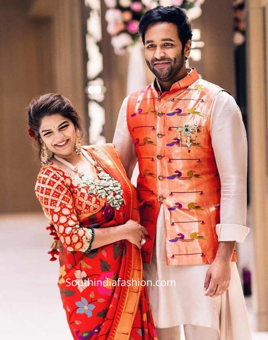 viranica and vishnu manchu in matching paithani outfits (1)