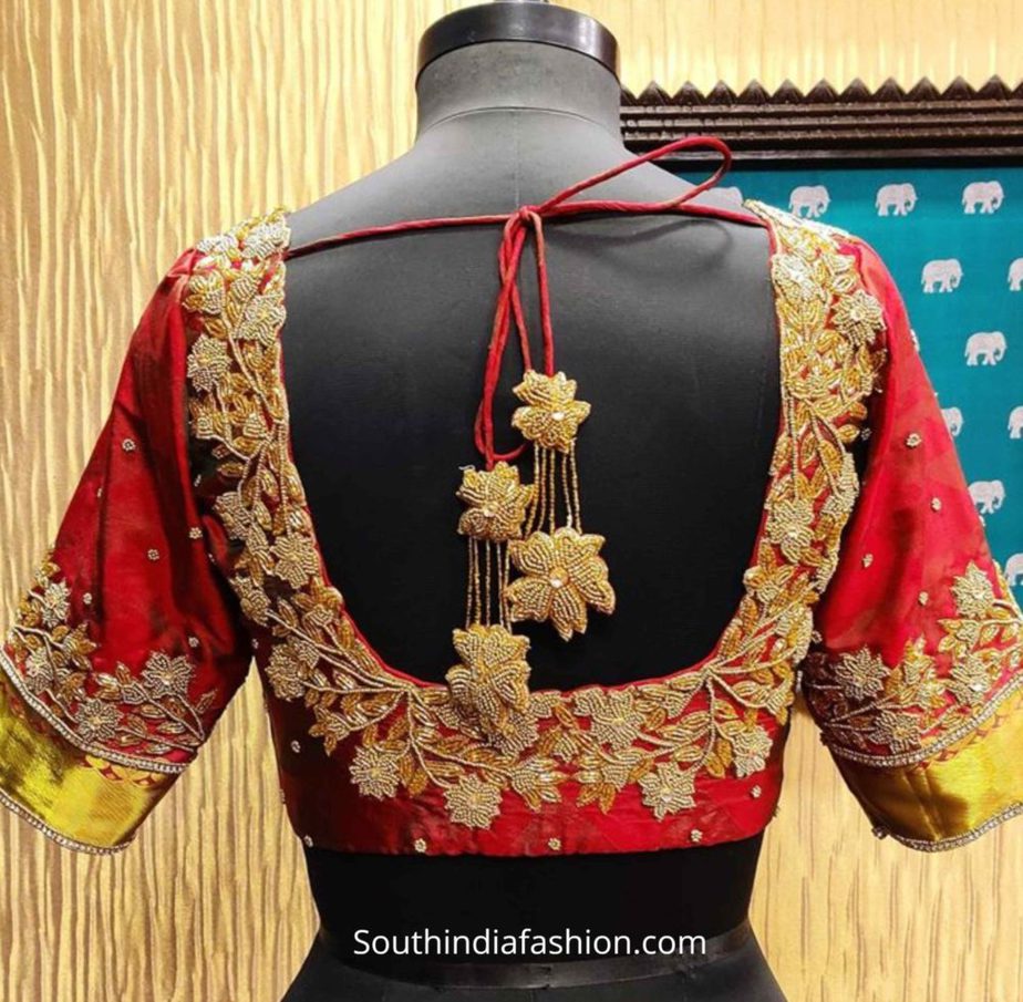 aari work blouse with customized tassels