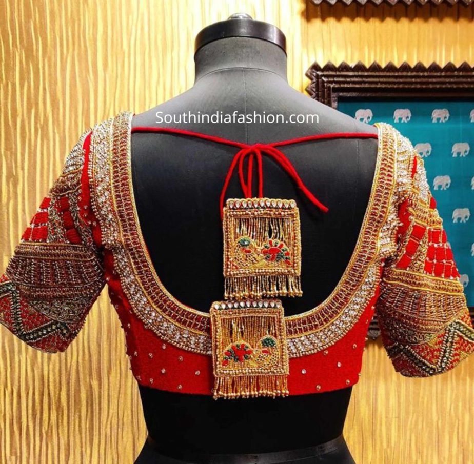 maggam work blouse with customized tassels