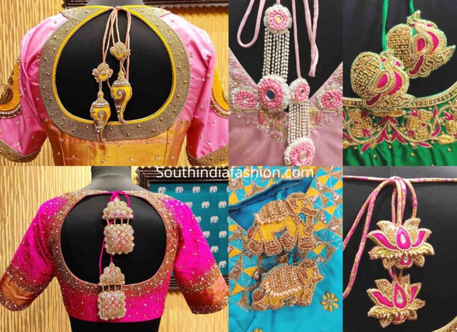 pattu saree blouse designs with unique latkans tassels