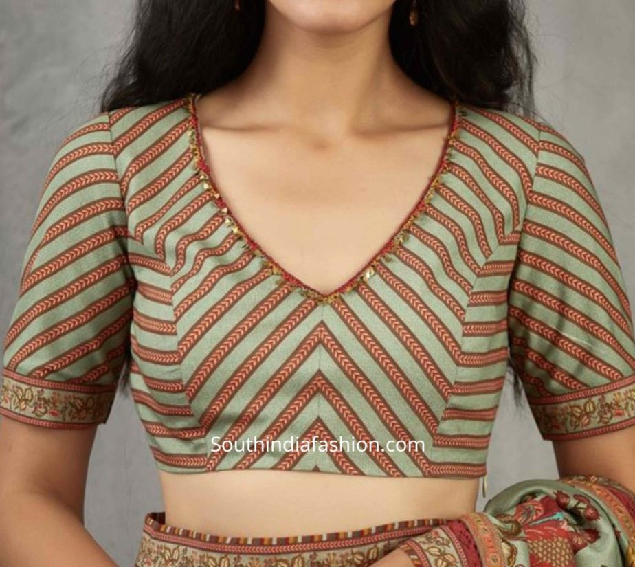 striped v neck blouse for sarees