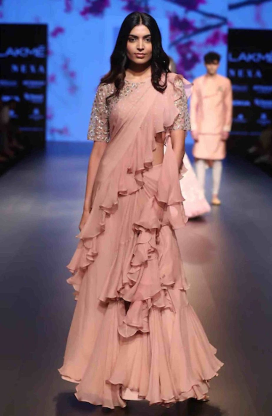 Buy Anushree Reddy Pink Organza Bandeau Flared Gown Online | Aza Fashions