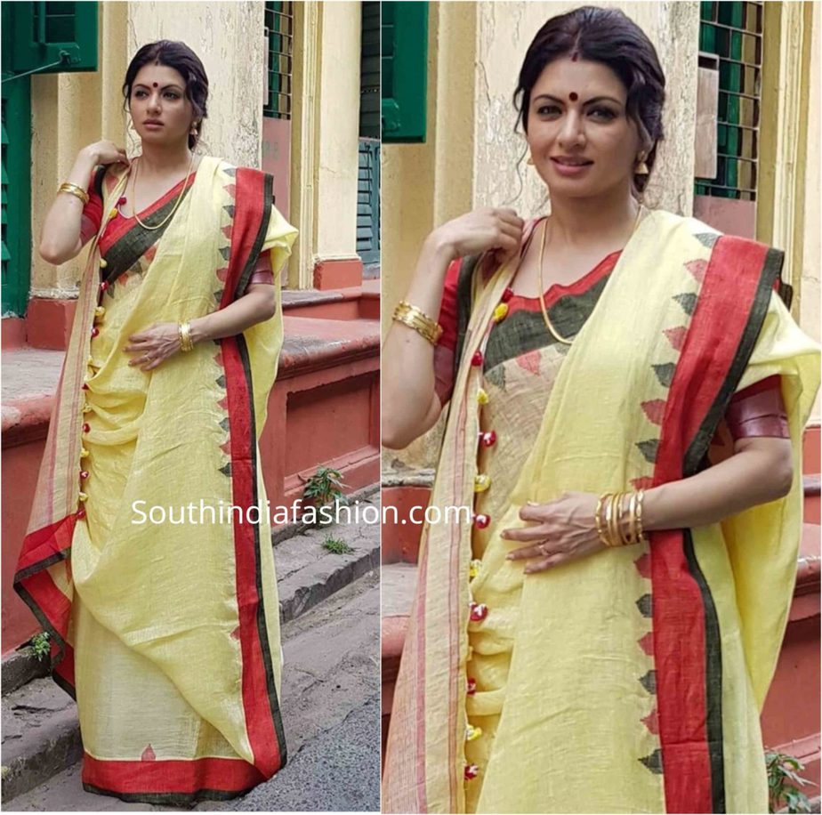 bhagya shree linen saree bengali drape