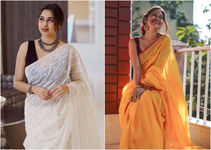 Beat the Monsoon Humidity With Your Favorite Cotton And Linen Sarees In Stylish Ways