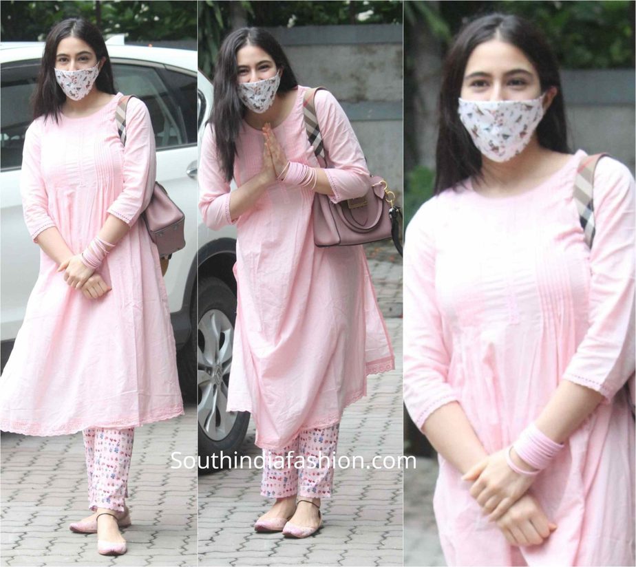 sara ali khan pink kurta set with mask