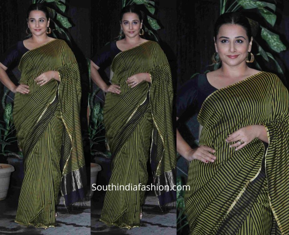 vidya balan in black and green striped saree