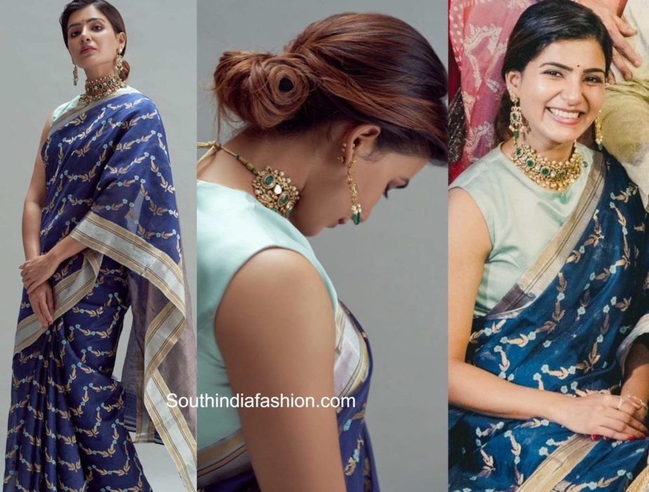 samantha akkineni blue saree at rana daggubati wedding (2)