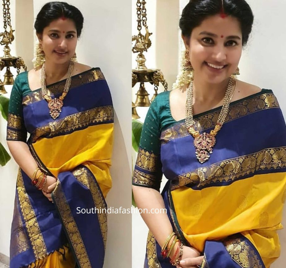 sneha prasanna pattu saree for varalakshmi vratam