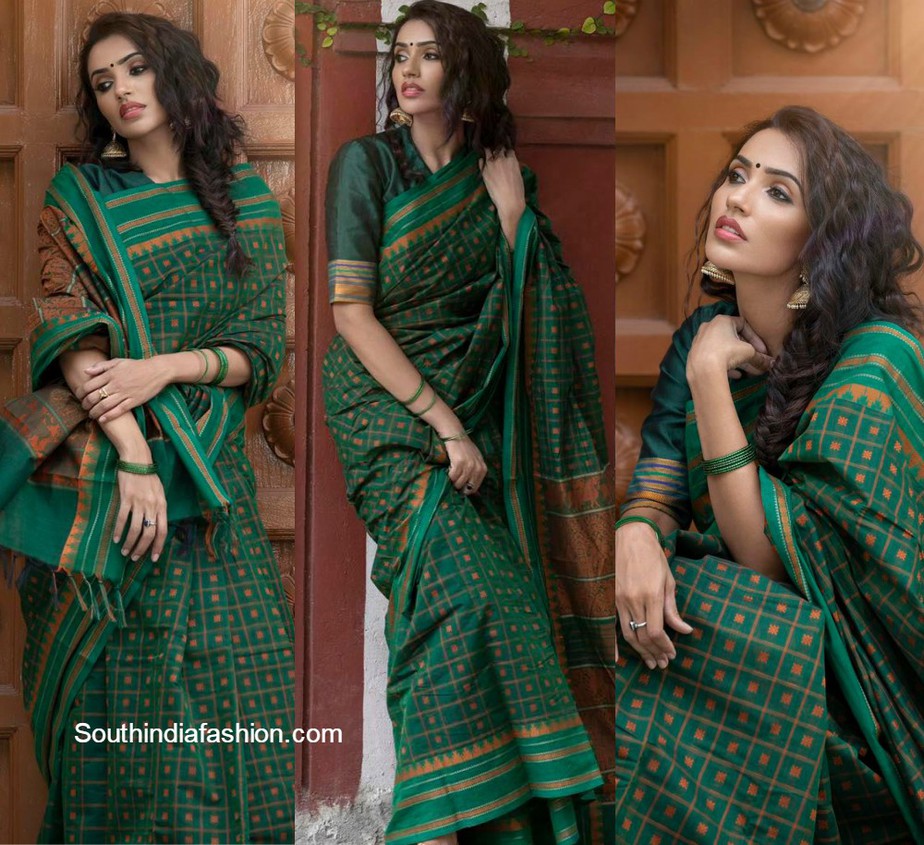 Akshara Gowda in green cotton saree