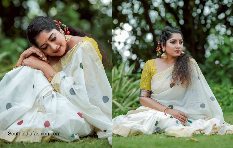 Anumol in a traditional kerala saree