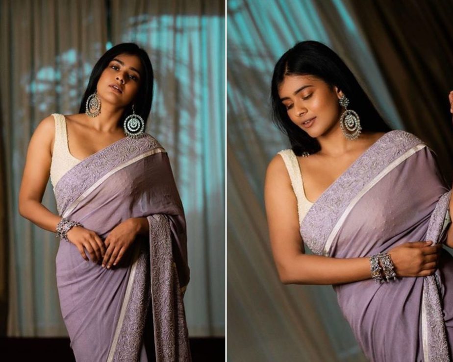 Hebah Patel in a lavender saree