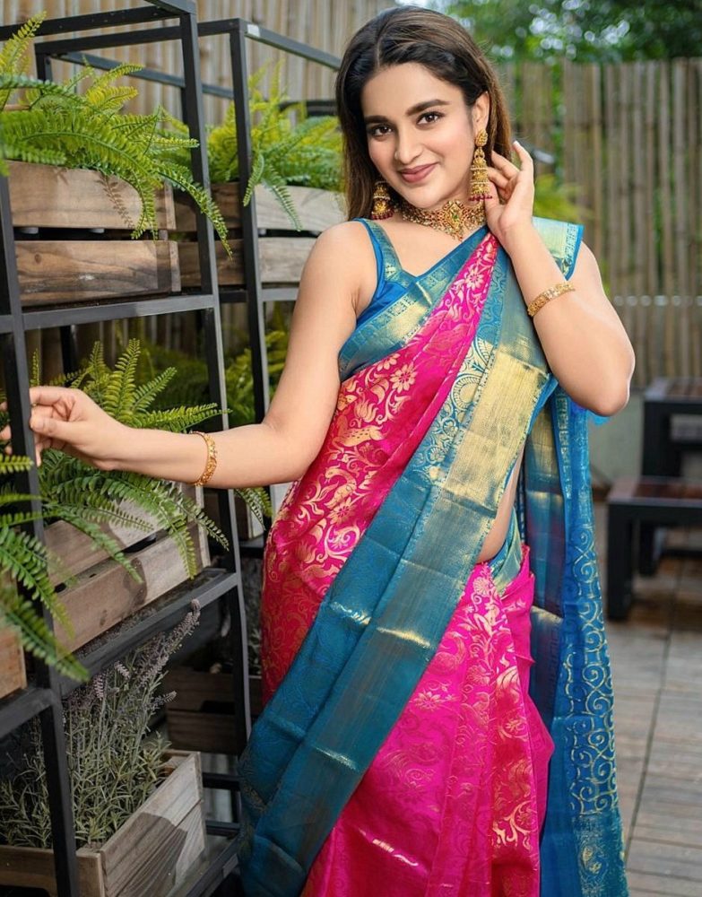 south indian actress in pink traditional saree