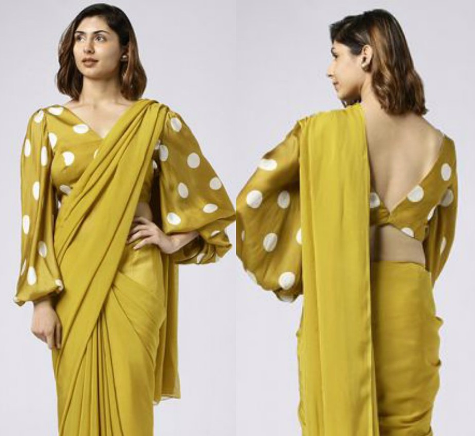 nayantaara mustard saree with lantern sleeves