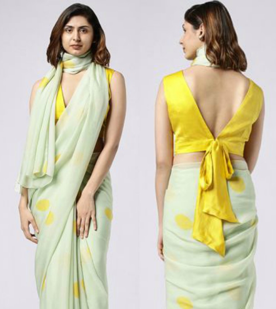 nayantaara saree in polka dots green and yellow