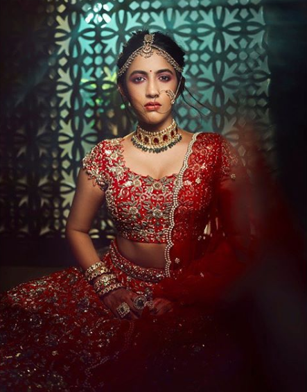 niharika konidela in red lehenga by ashwini reddy