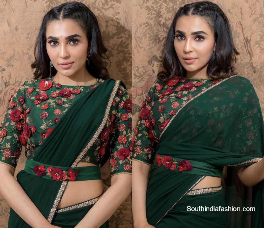 parvati nair in emerald green saree