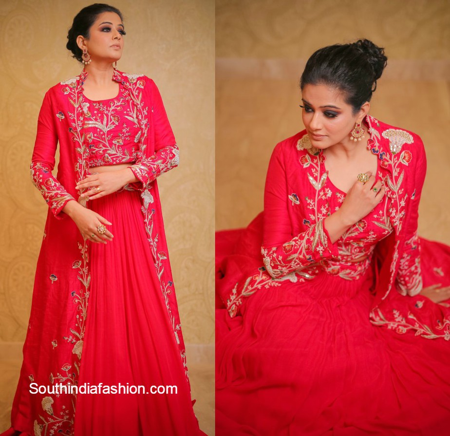 priyamani in red lehenga by samyakk clothing