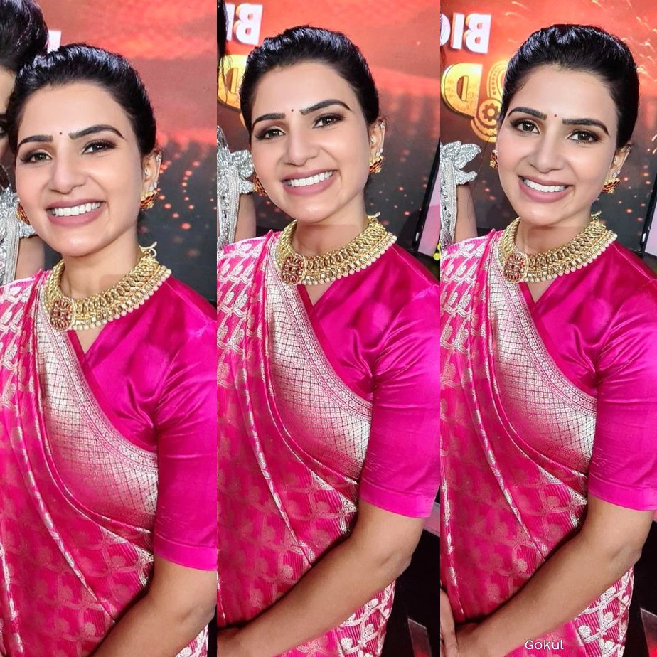 Samantha slays it in a pink Benarasi saree on BB4 Telugu