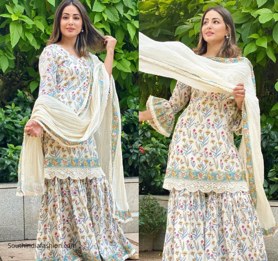 Hina Khan in block printed gharara set by tasha