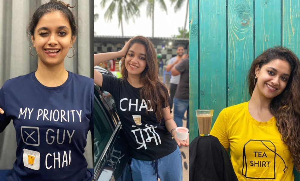 Keerthy Suresh for Miss India promotions in tea themed t-shirts