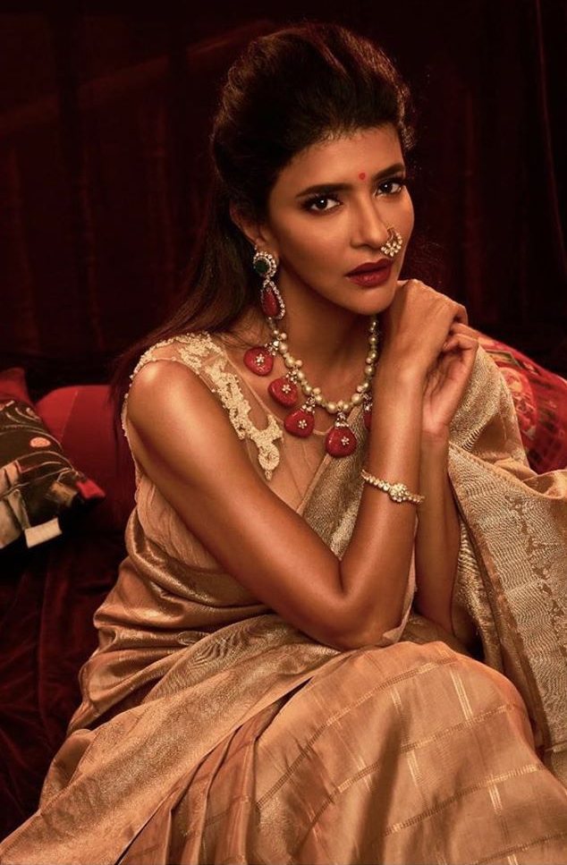 Lakshmi manchu in a golden saree 1.3