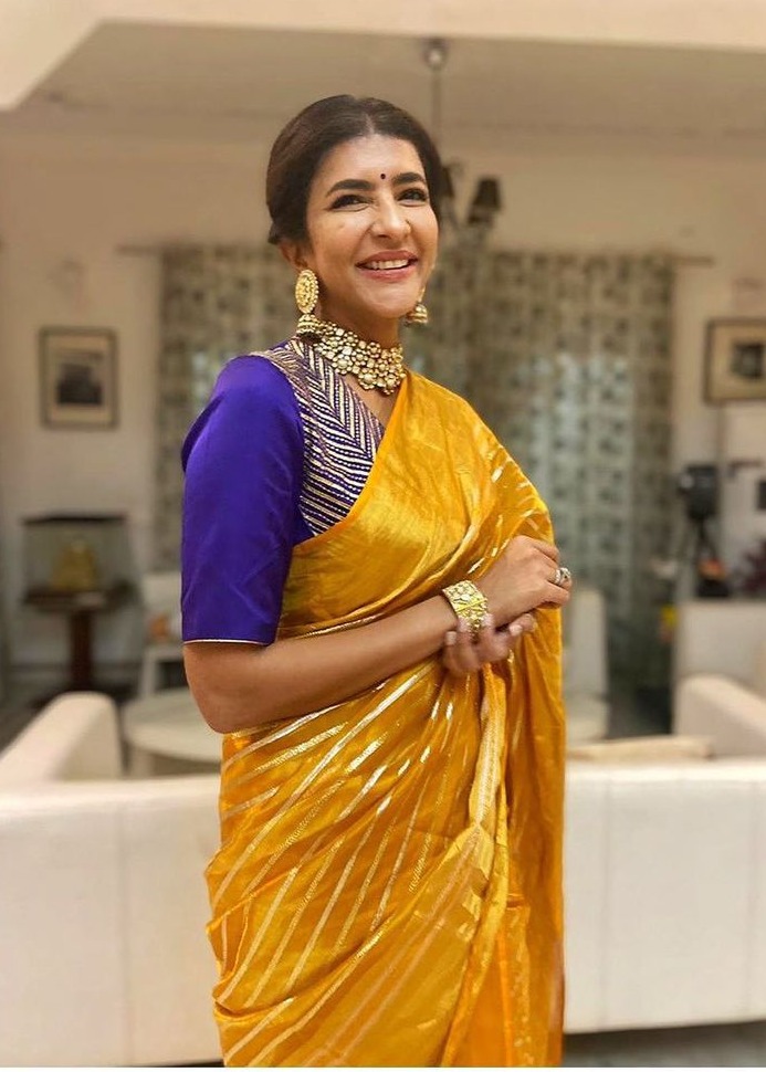 Lakshmi manchu in a yellow saree by raw mango2