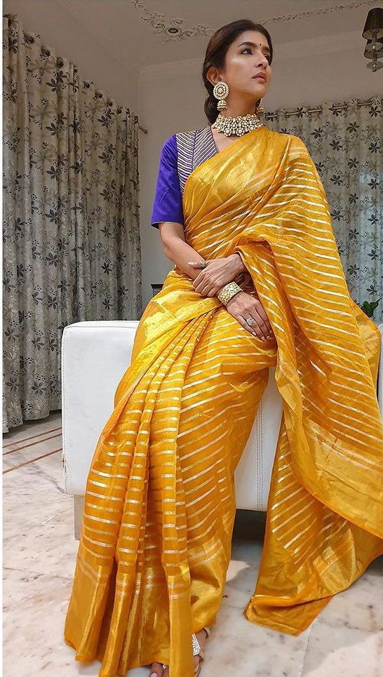 Lakshmi manchu in a yellow saree by raw mango3