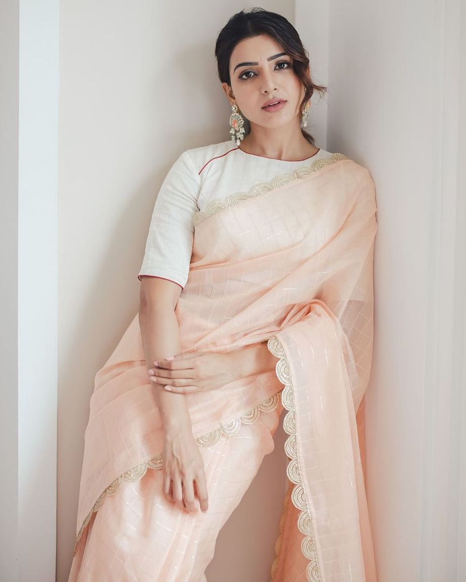 Samantha wears a pastel saree from Saaki for a magazine photoshoot