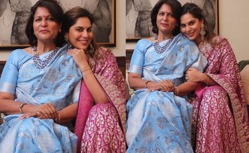 Upasana Konidela in anita dongre saree for mother's 60th b'day1.1