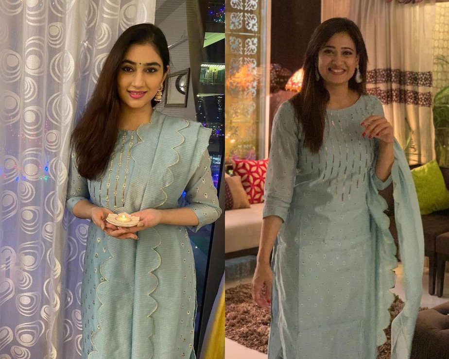 Shweta Tiwari and Disha Parmar dressed in chanderi suit by Ambraee