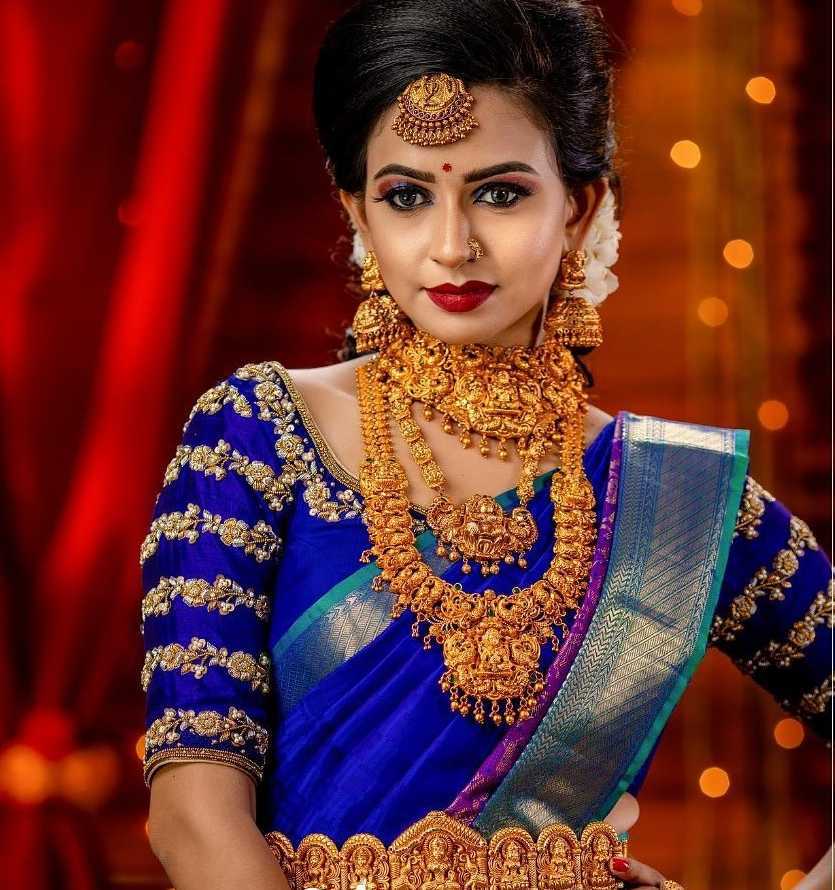 heavy work bridal blouse in blue and gold