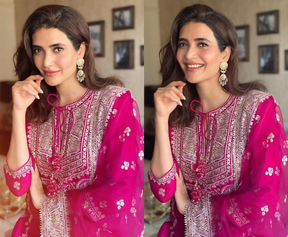 karishma tanna in a pink kurta palazzo set