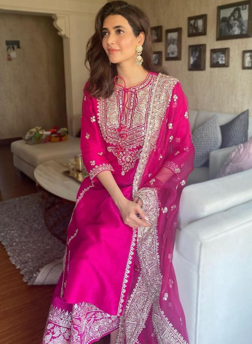 karishma tanna in festive kurta palazzo pink