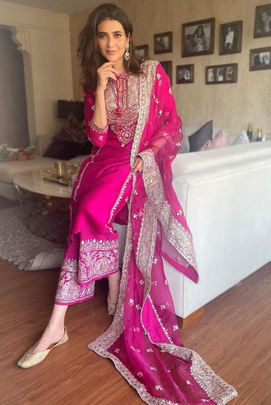 karishma tanna pink palazzo kurta set