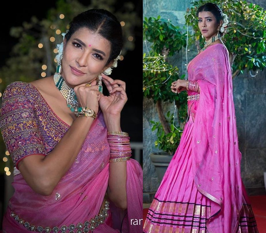 lakshmi manchu in a pink langa voni diwali 2020