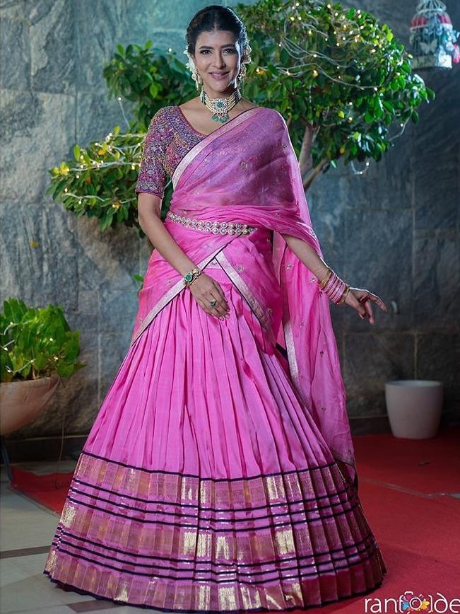 lakshmi manchu pink half saree diwali 2020