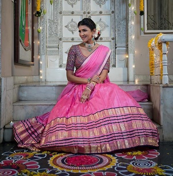 lakshmi manchu pink langa voni traditional look