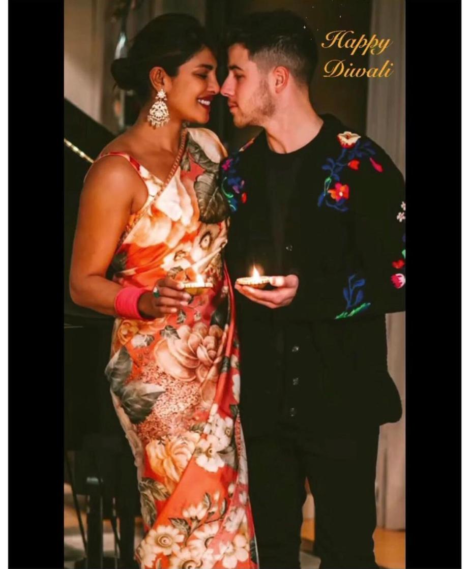 Priyanka Chopra Jonas seems all smitten in pink floral saree as ...