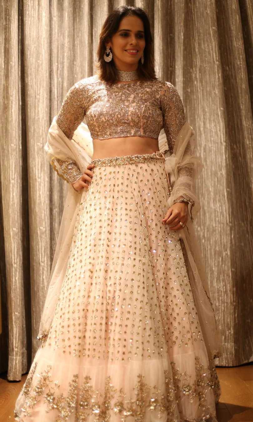 saina nehwal in ivory tulle lehenga