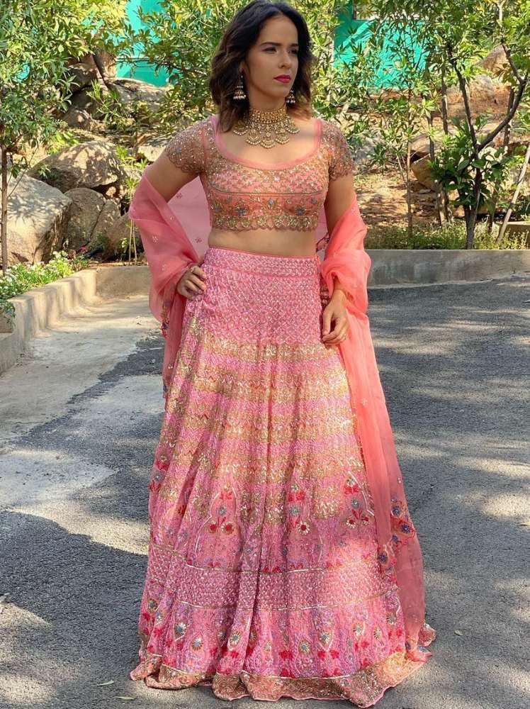 saina nehwal in pastel pink lehenga from jade