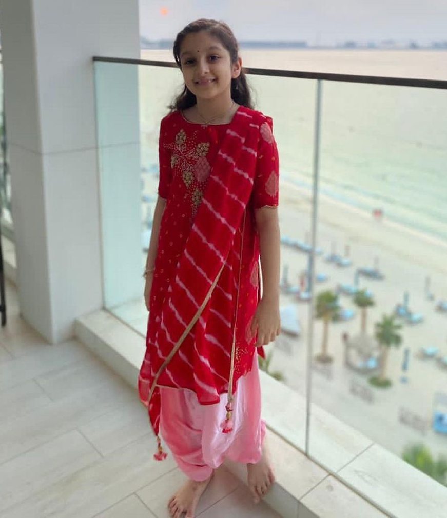 sitara ghattamaneni diwali 2020 in red salwar suit set