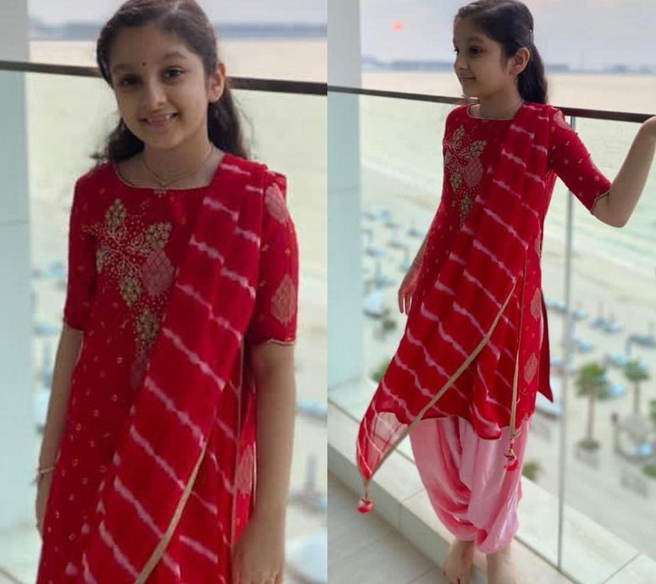 sitara ghattamaneni in red salwar suit for diwali 2020