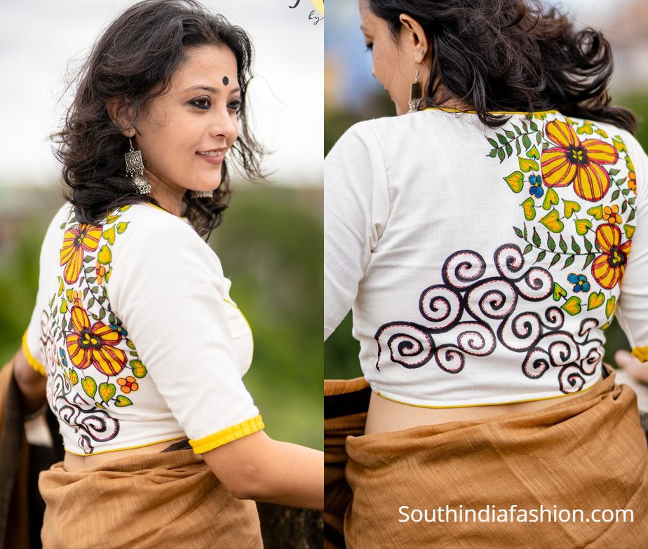 white choli with yellow floral design