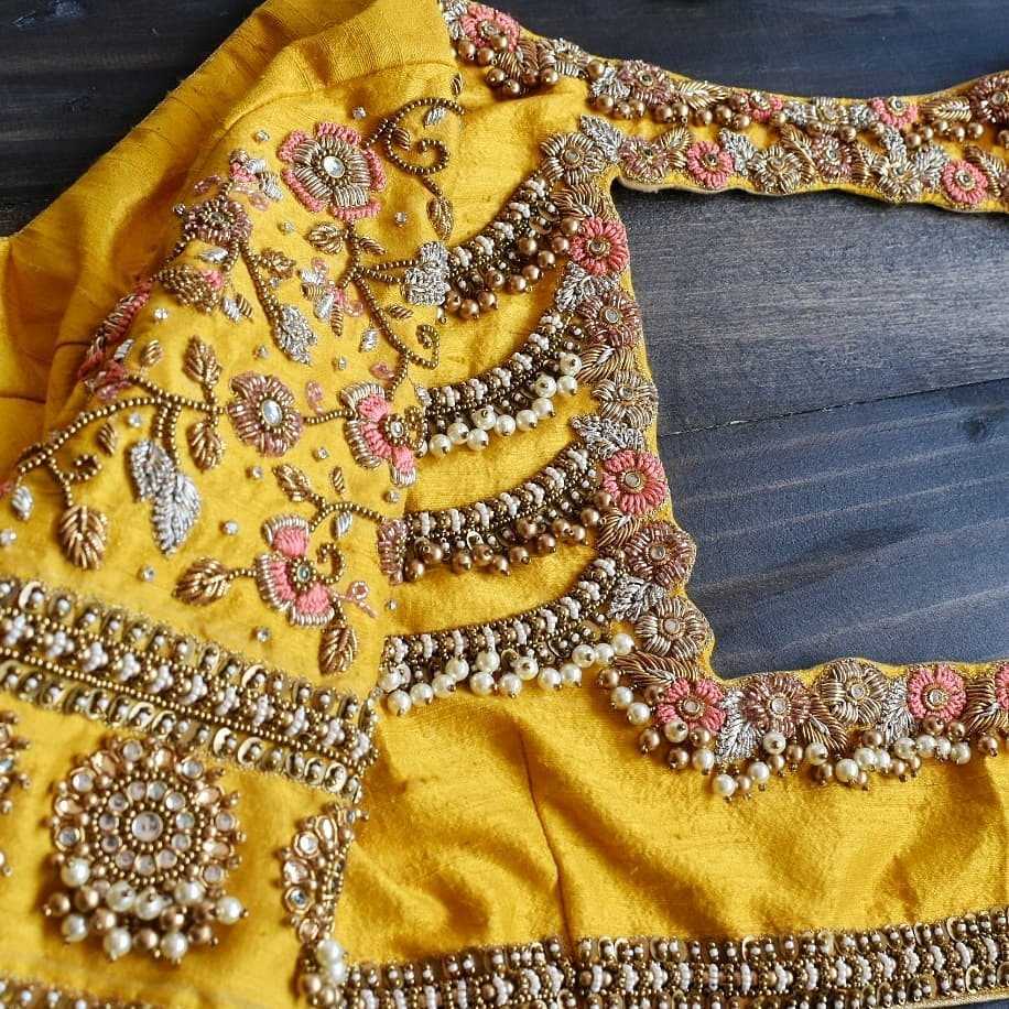 yellow bridal blouse sleeves detailing