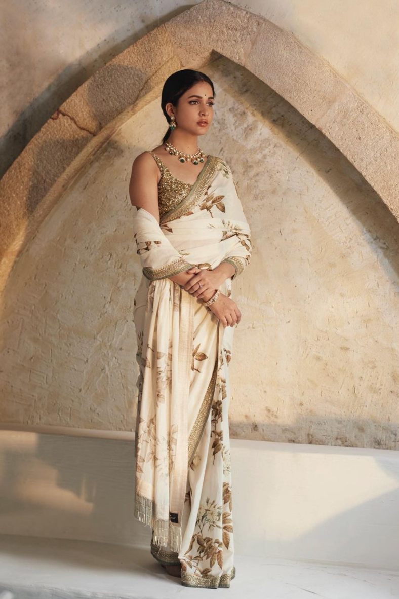 Lavanya Tripathi looks resplendent in a gorgeous white saree by