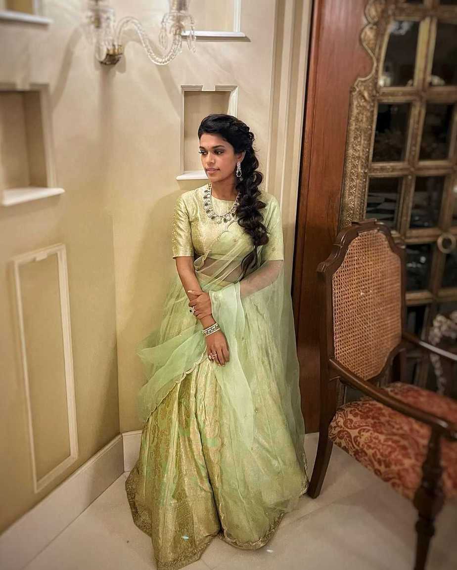 Sreeja kalyan in mint green lehenga set for Nischay wedding 2