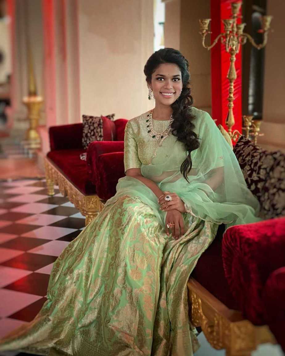 Sreeja kalyan in mint green lehenga set for Nischay wedding