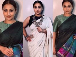 Vidya balan in a white saree by shraddha agarwal and green saree by ingiri