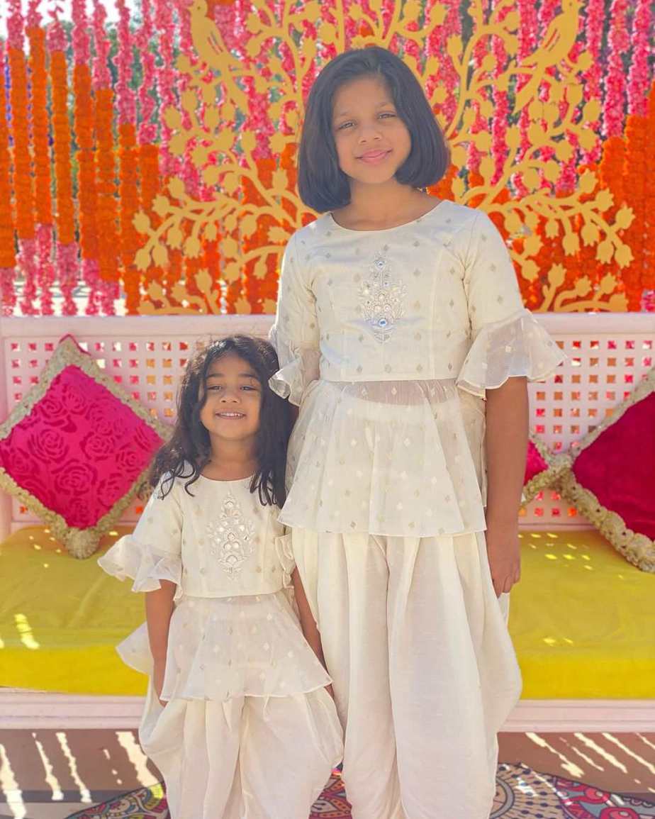 allu arha and anvitha in white at niharika haldi