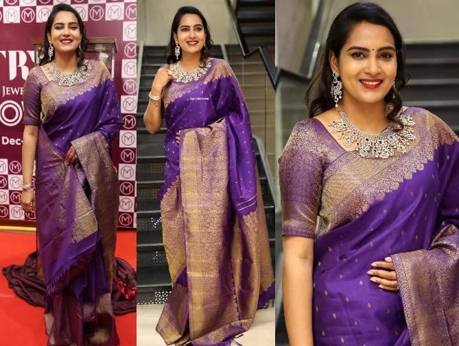 himaja in purple saree at malabr gold and diamonds event